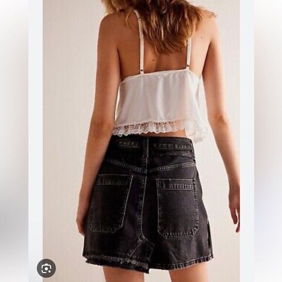 Free People We The Free Bare With Me Denim Mini Skirt in black Onyx combo NWOT - Picture 2 of 7